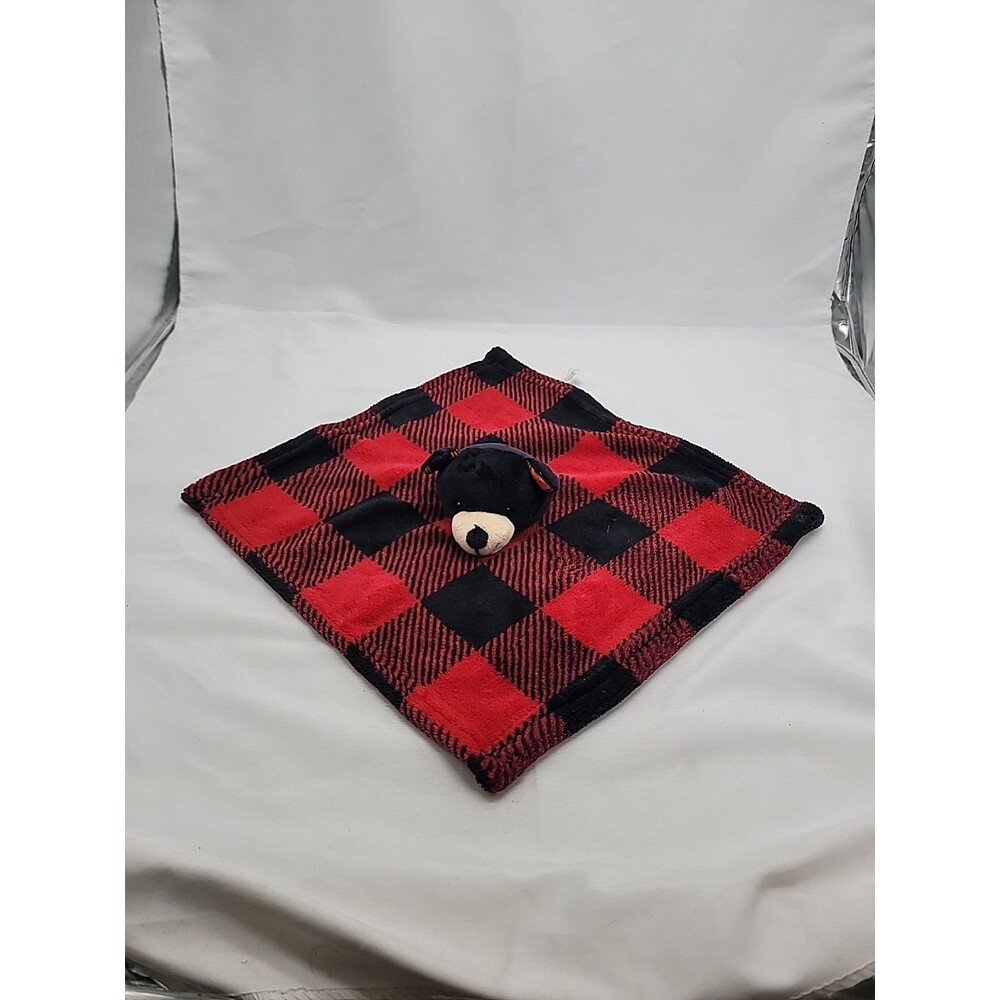 Wishpets Bear Lovey Red Black Buffalo Check Woodsy 12" Baby Security Blanket